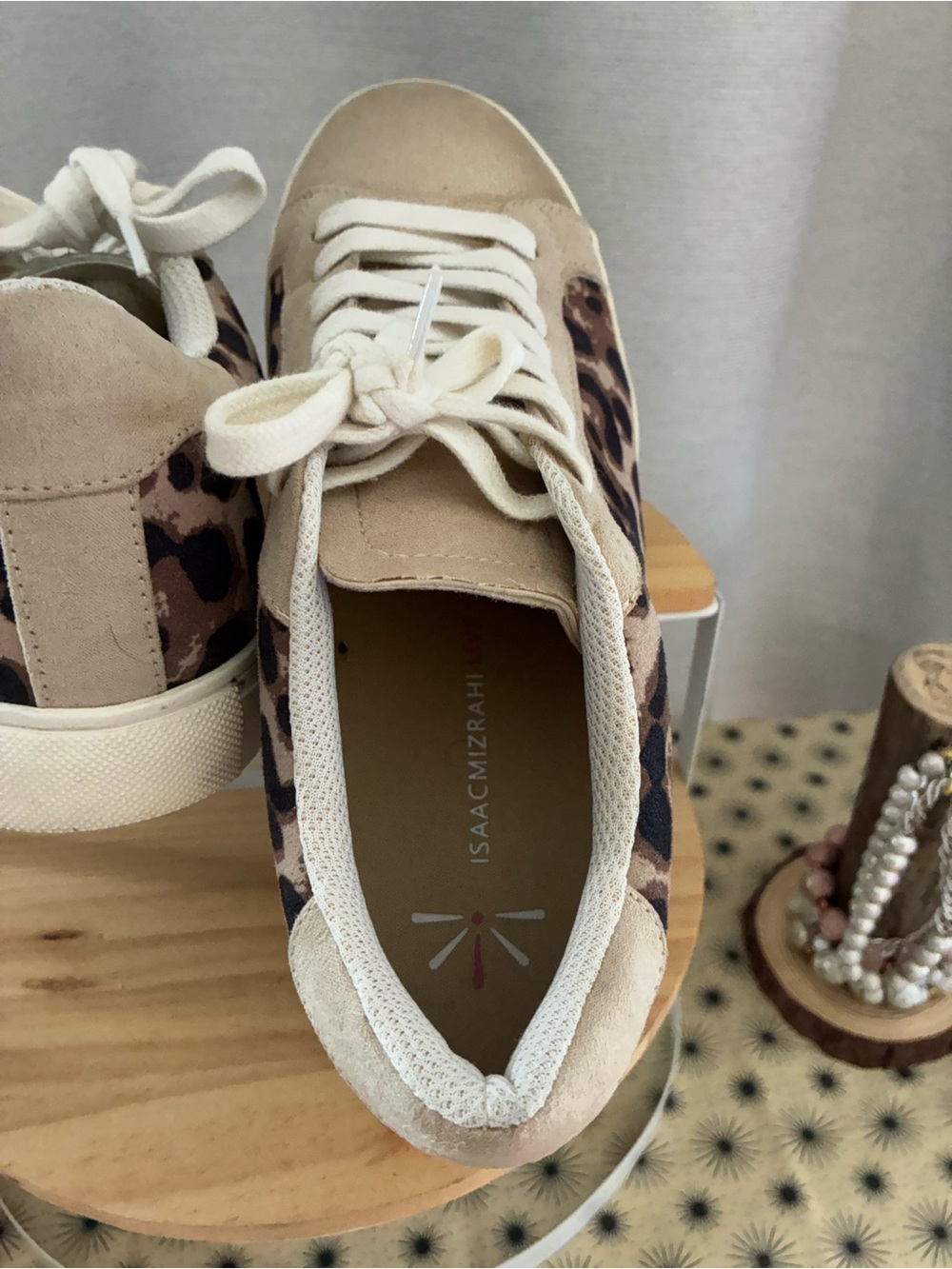 Isaac Mizrahi Beige and Leopard Print Low-Top Sneakers - Picture 5 of 8
